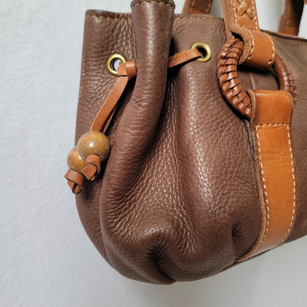 Fossil Brown Leather Floral Embossed Satchel with Tan Straps - Picture 8 of 13